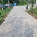 Paved driveway with gray paving stones