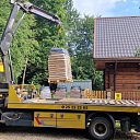 heavy load, for example, sand and building materials, transportation by crane.