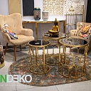 ALANDEKO round decorative carpet metal glass tables stool with floral pattern