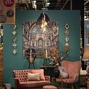 ALANDEKO relaxation corner, glass dome lamp, puff chair, wall decor