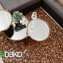ALANDEKO rotating glass tables leather carpet mirror surface table corner sofa