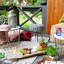 ALANDEKO terrace furniture, coffee tables, serving, wooden boards, drinkware, lanterns, blanket, candlesticks