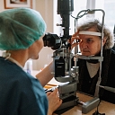Eye examination with a biomicroscope, retinas, examination of eye structures