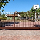 2D fence panel sliding gate with gabions