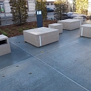 Benches and garden elements.