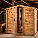 Heat-treated pine outdoor toilet cubicle - double