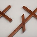 Mourning ceremony. Crosses, plates, plates for the cross