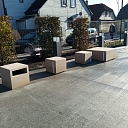 Benches and garden elements.