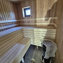 Wooden sauna construction and interior decoration