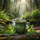 Nettle tea in a mug in nature – a healing herbal tea for the body