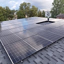 Construction of a solar power plant on the roof of a building in the city