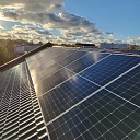 Solar panel system on the roof in sunny weather
