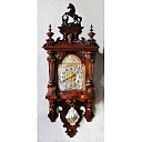 Art Nouveau wall clock with walnut case, gold-plated and silver-plated dials - restored