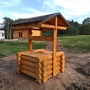 Guļbaļķu pirtis, guļbūves Valmiera, Cēsīs, Vidzeme dārza mēbeles