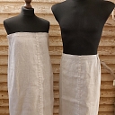 Sauna set, linen bath dress with gray-white linen ribbon, 2 skirts