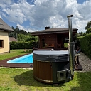 Hot tub with integrated oven and granite top made in Latvia