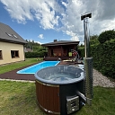 Hot tub with integrated oven and granite top made in Latvia