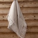 Linen towel light gray, lace with white roses