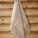 Linen towel light gray, lace with gray hearts