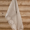 Linen towel light gray, lace with gray-white flowers