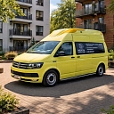 Specialized medical vehicle at a residential building – patient transportation