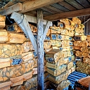 Chopped dry firewood in bags