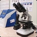 Laboratory examinations with a microscope in a veterinary clinic