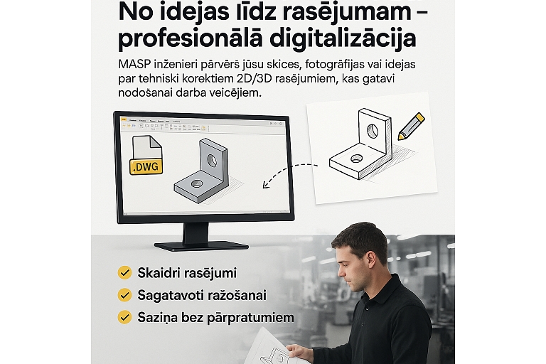 Metālapstrādes sludinājumi: Ideja-rasējums-digitalizācija-inženieri
