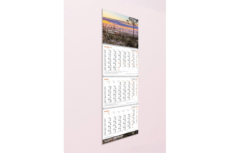 Wall calendar, three-part