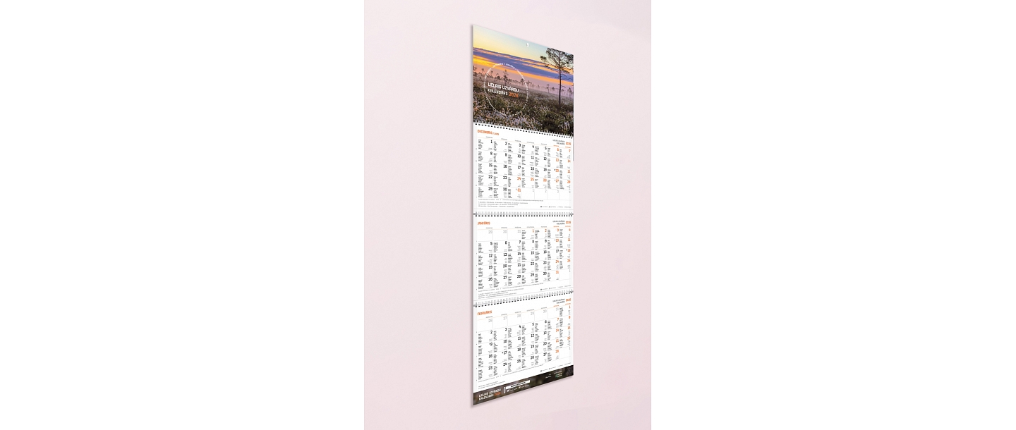 Wall calendar, three-part