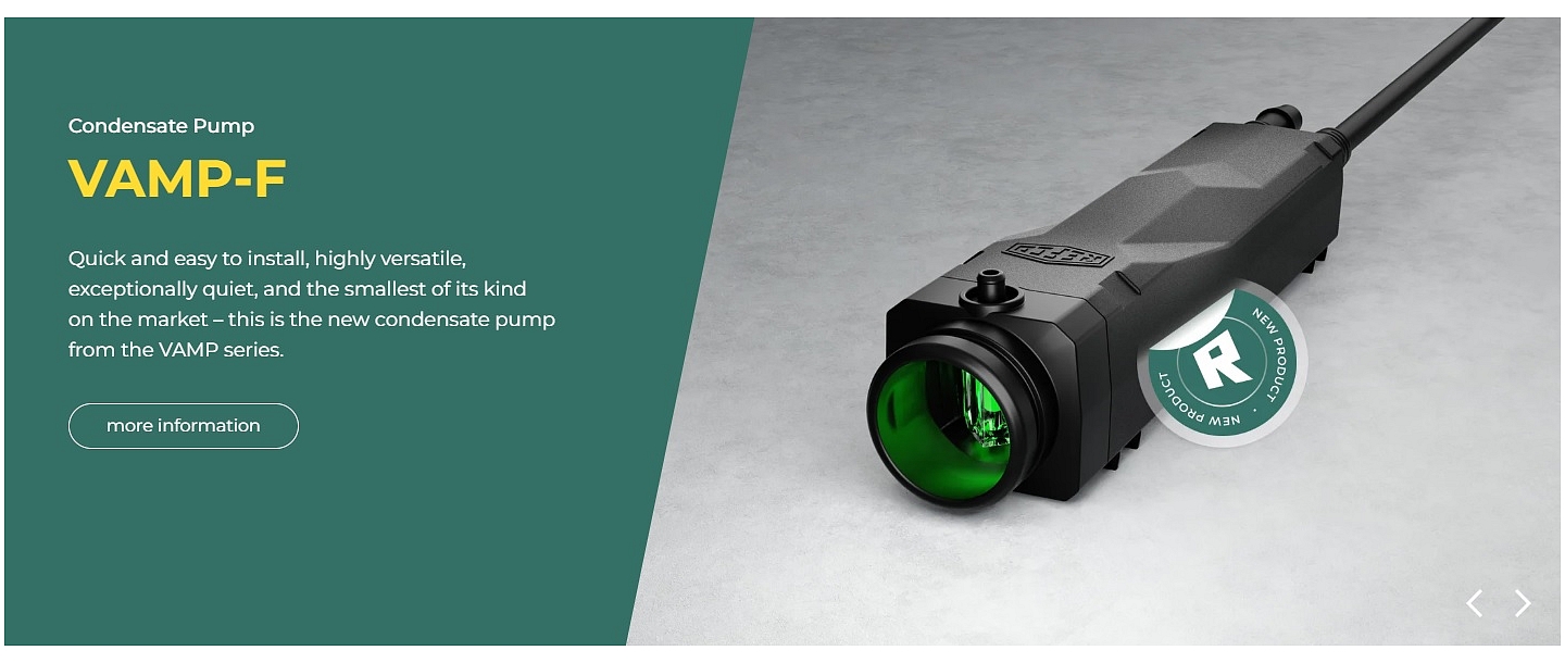 The smallest condensate pump VAMP-F, manufactured by REFCO MANUFACTURING LTD, In Switzerland