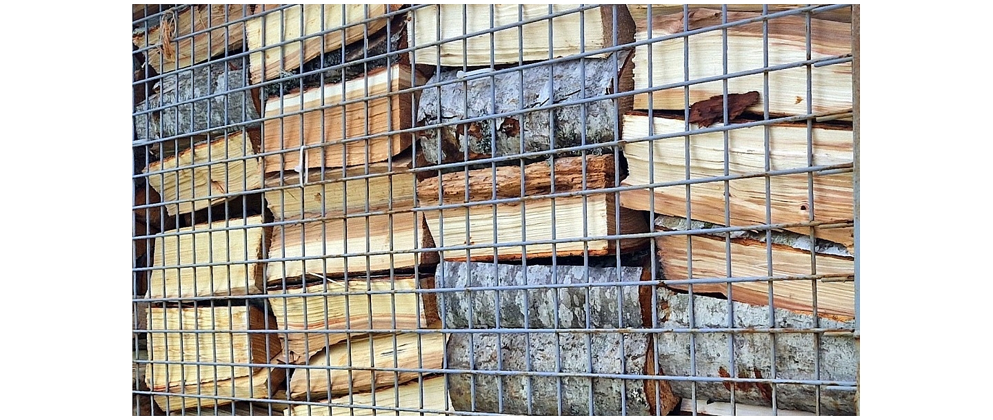 Stacked firewood in steros