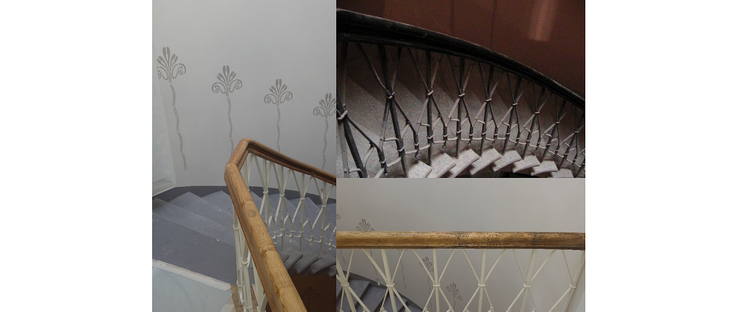 Refurbishment of steps and metal railings and wooden lantern and epoxy coating for stairs