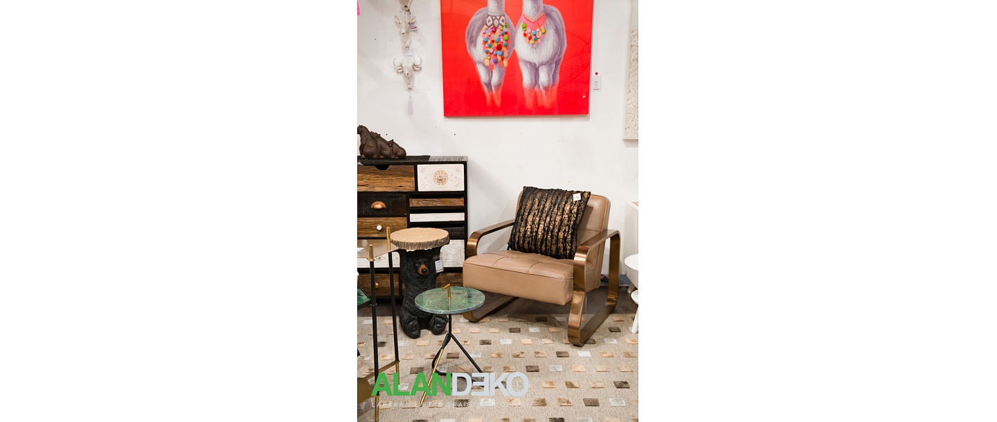ALANDEKO armchairs, pillows, wall paintings, coffee tables