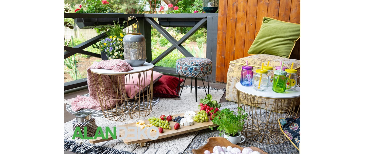 ALANDEKO terrace furniture, coffee tables, serving, wooden boards, drinkware, lanterns, blanket, candlesticks