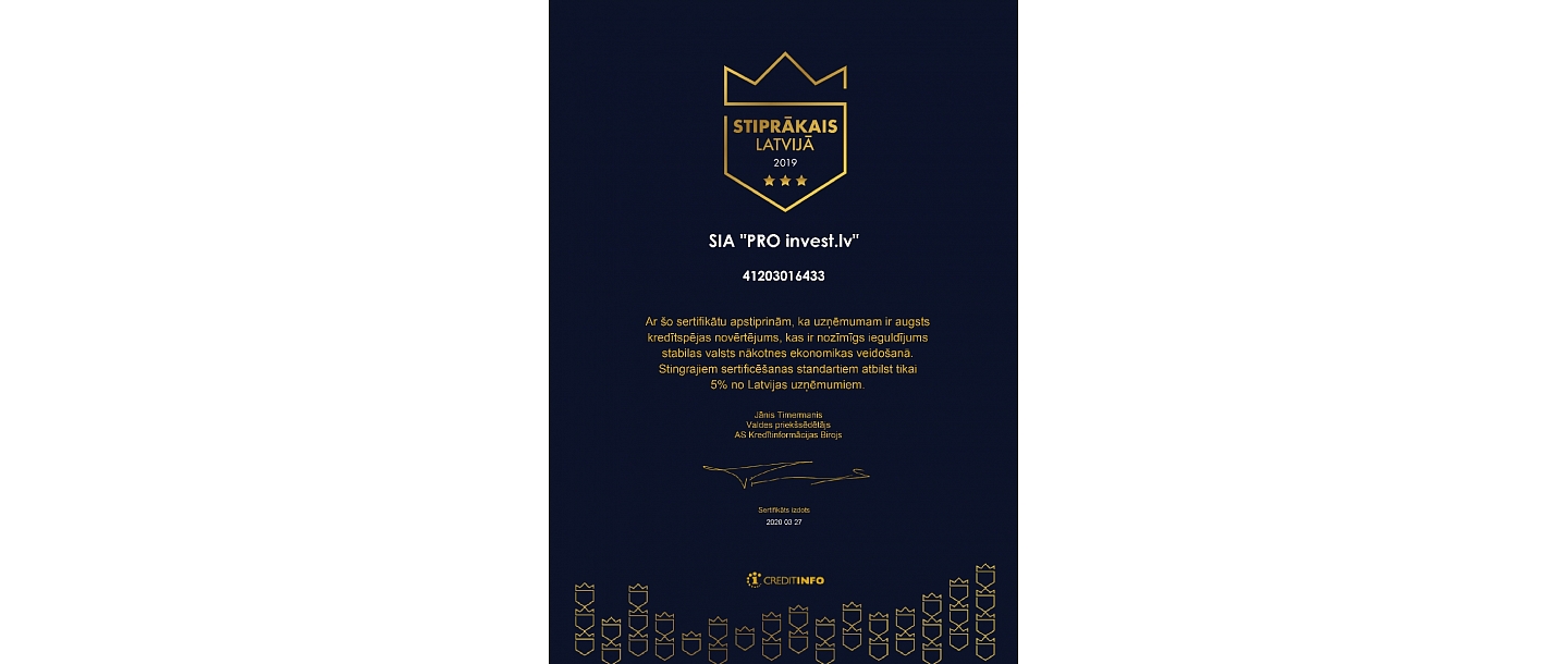 PRO invest lv certificate LV 2019