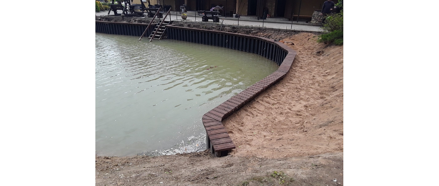 Excavation of water bodies and strengthening of the shoreline