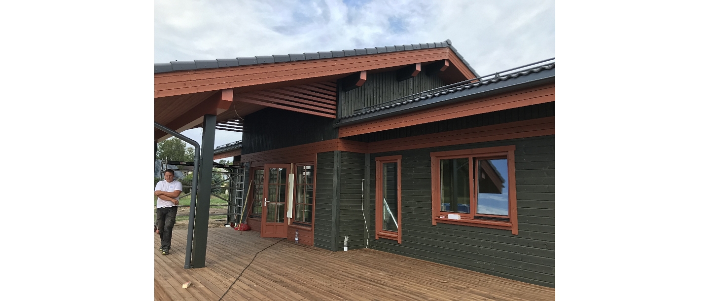 Terrace construction, facade works, wooden frame private house