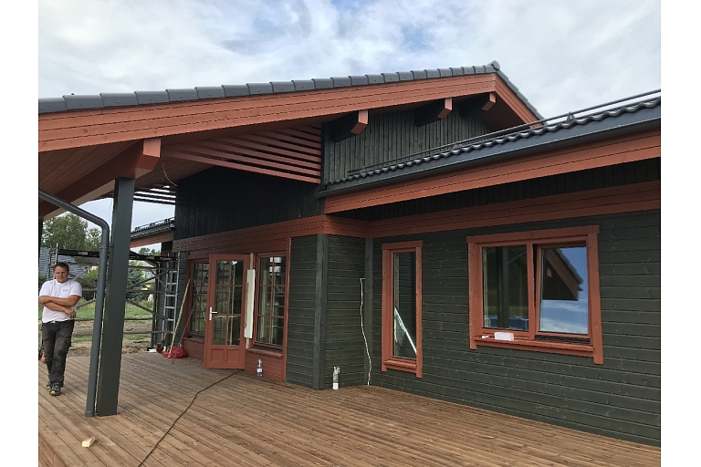 Terrace construction, facade works, wooden frame private house