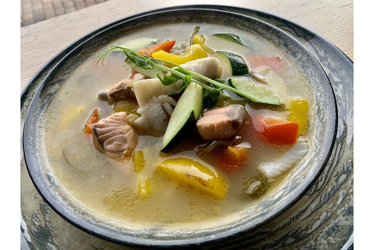 Fish soup in Scandinavian style
