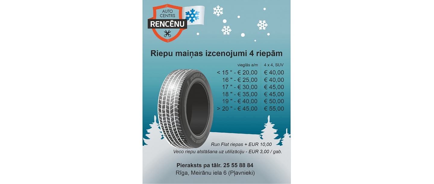 Autoserviss car center Rencēnu Pļavnieki Meirānu street 6 tire change price