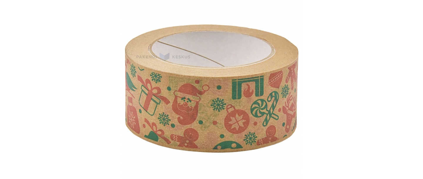 Paper packing tape brown with Christmas themed print