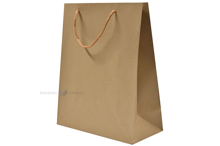 Brūns papīra maiss ar virves rokturiem 26+12x32cm - Papīra maisi - Maisi