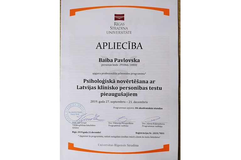 Pavlovska Baiba psychologist, Mg.psych. private practice