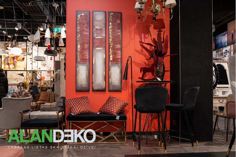 ALANDEKO bar chairs, hall bench, ceiling lamp, decorative cushions, bar table