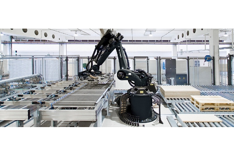 Automation of manufacturing and production processes: warehouse management, transportation and relocation, packing