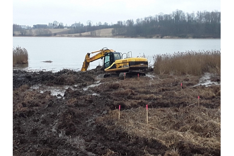 Excavation of water bodies and strengthening of the shoreline