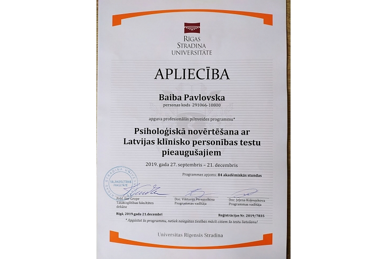 Pavlovskas Baibas psihologa, Mg.psych. privātprakse