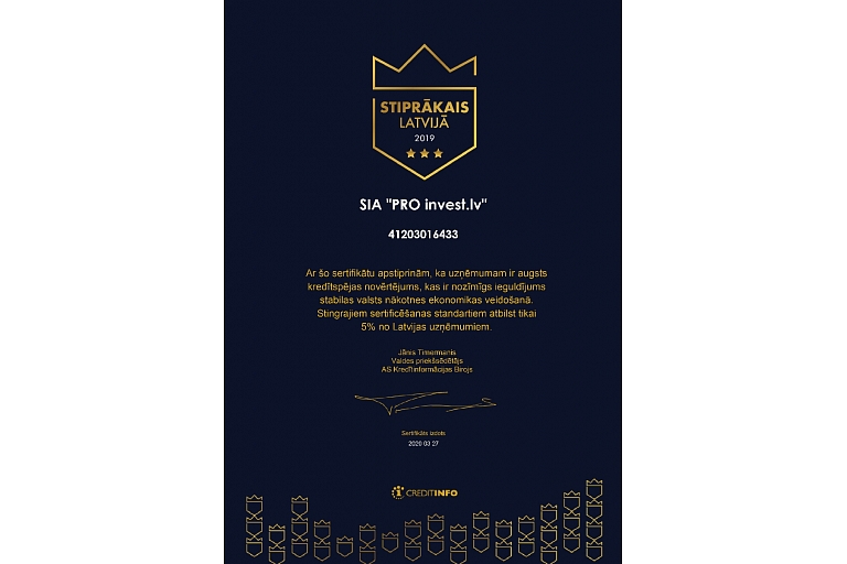 PRO invest lv certificate LV 2019