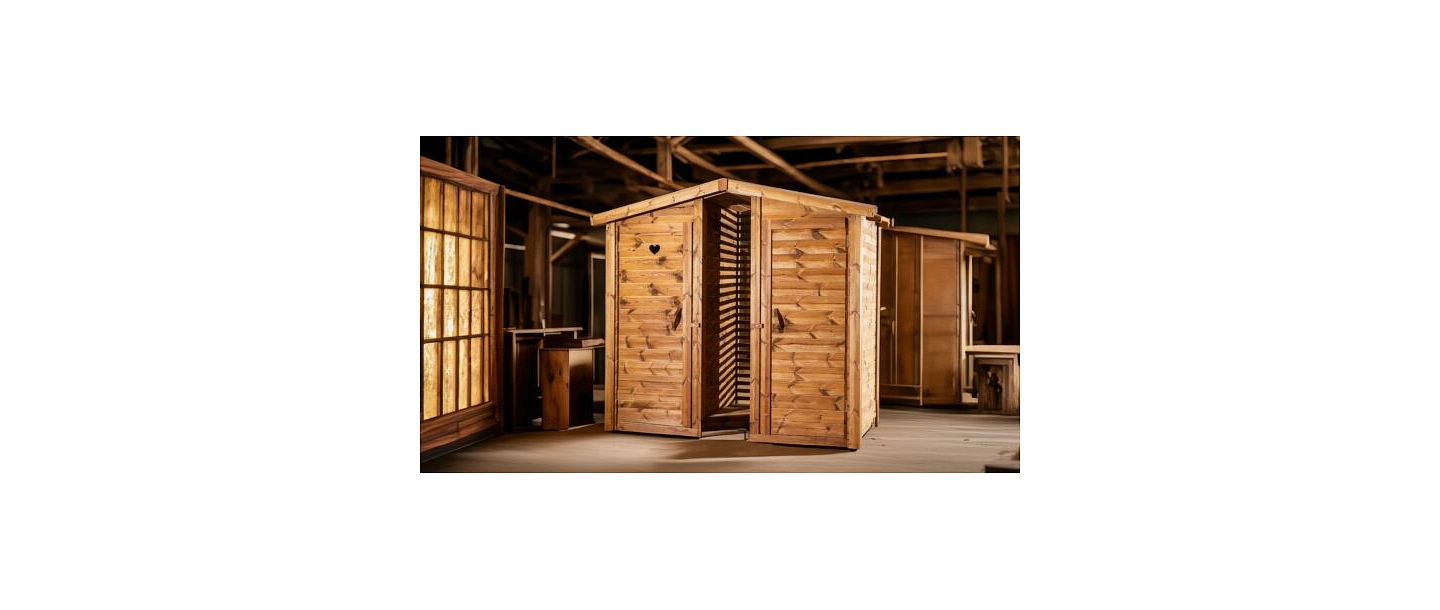 Heat-treated pine outdoor toilet cubicle - double